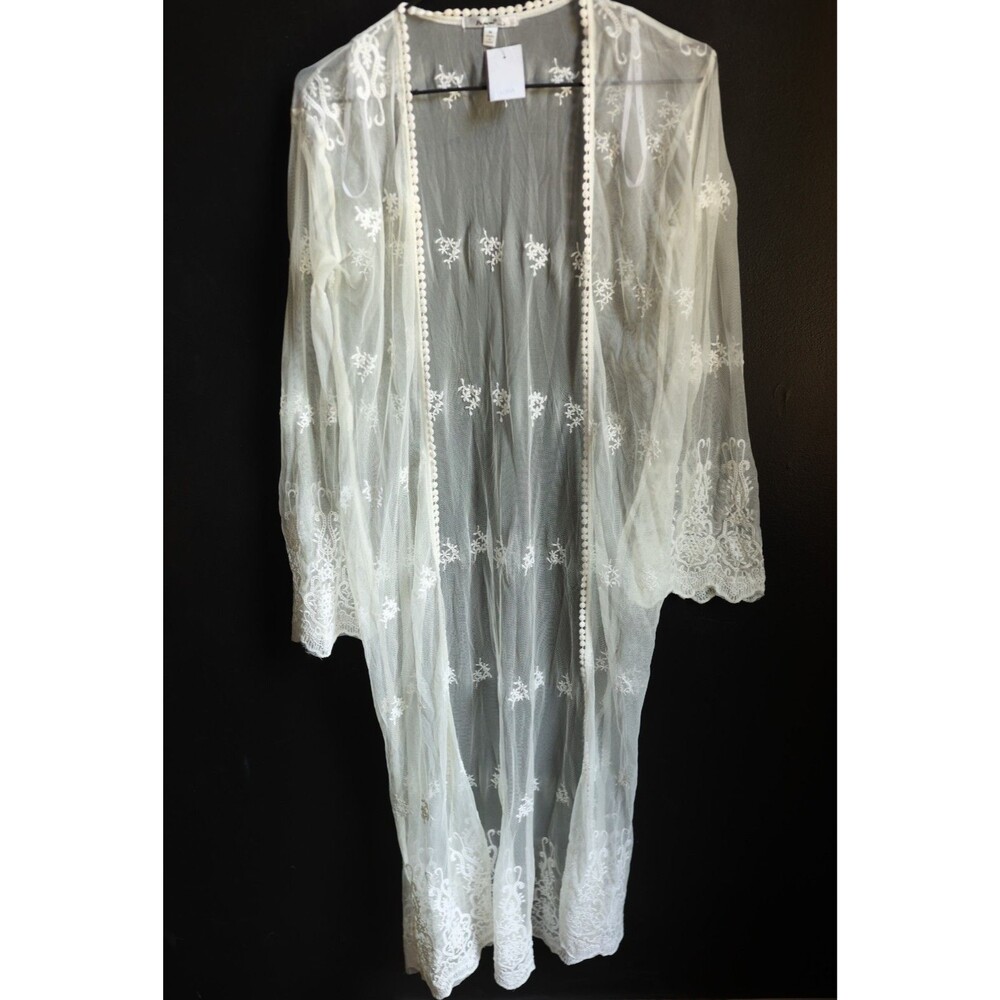 NWT Papaya Sheer Long Duster Cardigan Lace Coquette Fairy Boho Western Medium